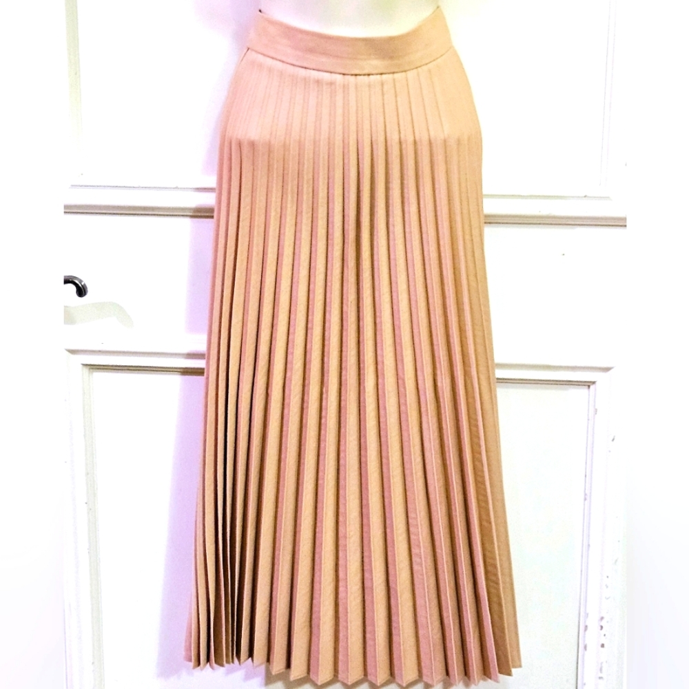 Zara Woman Blush Pink Accordion Pleated Midi A-Line Skirt, Large